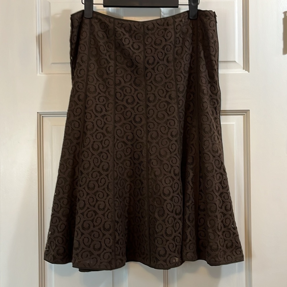 Sigrid Olsen Chocolate Brown Swirl Structured Fit & Flare Skirt - Size 6